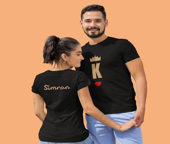 Round Black Cotton Couple T-Shirt