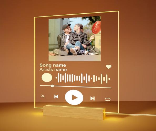 Personalized Spotify Acrylic Frame with Light Customized Arylic Spotify plaque Led Lamp Scannable Song Code Gift for Aniversary