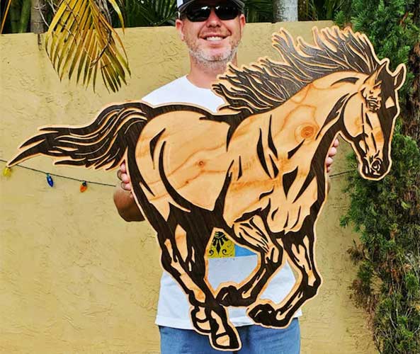 Horse Decor Wood Carving Wall Hanging Sign, Running Horse Design Painted, Stained, and Carved