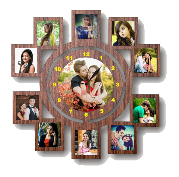 Customized Wooden Family Photo Frame With Clock