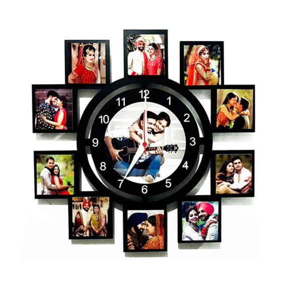 Customized Wooden Family Photo Frame With Clock