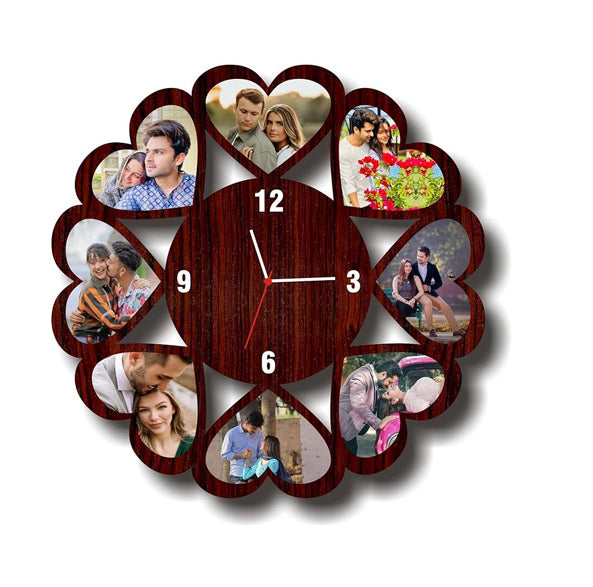 Customized Wooden Family Photo Frame With Clock