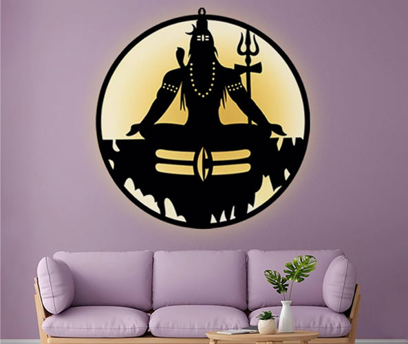 Lord Shiva 24 Inch Shiv Ji Metal 3d Wall Art With Led