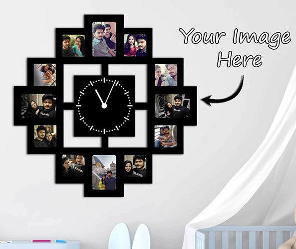 Personalized Square Wooden Photo Wall Clock