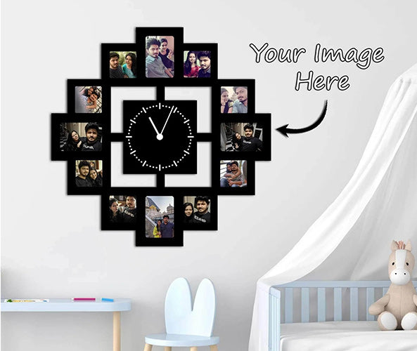 Personalized Square Wooden Photo Wall Clock