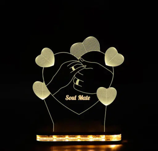 Personalized 3D Illusion Warm White LED Lamp for Married Couple