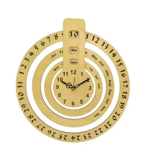 English Laser Engraving Wooden Calendar with Clock