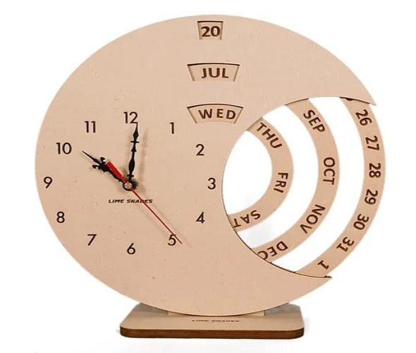 English Laser Engraving Wooden Calendar with Clock