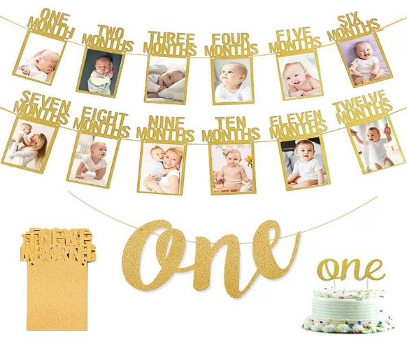 1-12 month frame photo banner for first birthday Baby