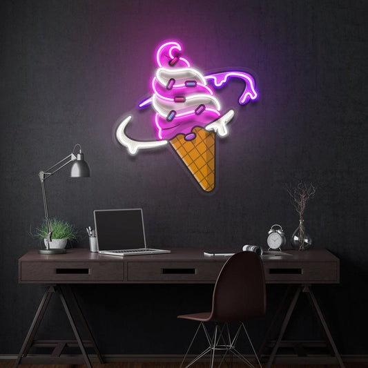 Ice Cream Planet Flat Cartoon Style Artwork Led Neon Sign Light