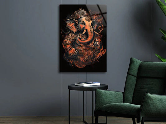 Ganesh Ji Acrylic Glass Wall Art | Ganesh Wall Art | Panoramic Wall Decor | Abstract Wall Decor | Housewarming Gifts | Home Decor |