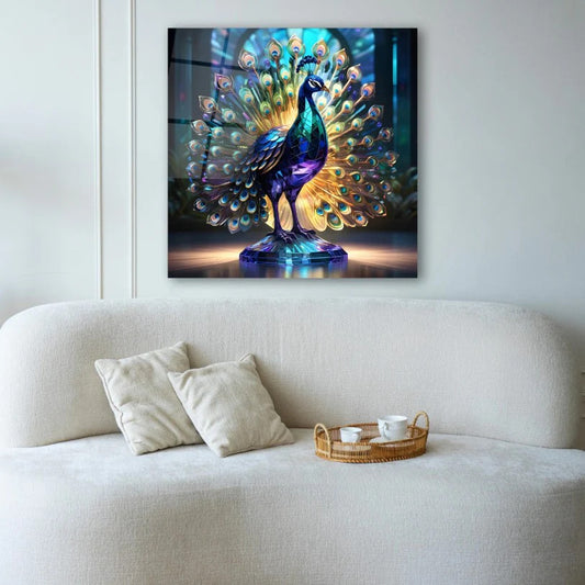 Peacock Wall Decor-Tempered Glass Wall Art-Peacock Wall Art-Glass Printing-Large Wall Art-Wall Hangings-Glass Wall Decor-