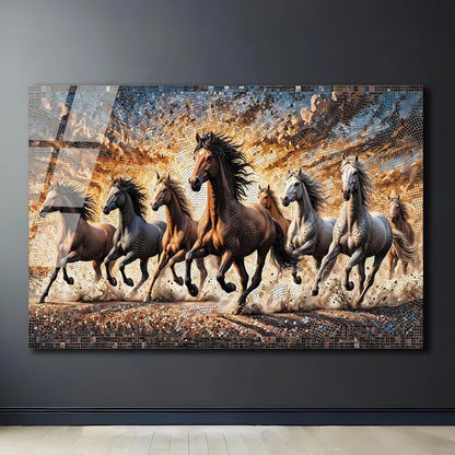 Lucky 7 Running Horses Glass Printing Wall Art - Tempered Glass Wall Art-Home Decoration-Interior Design Ideas-Perfect Gift For Your Lovers