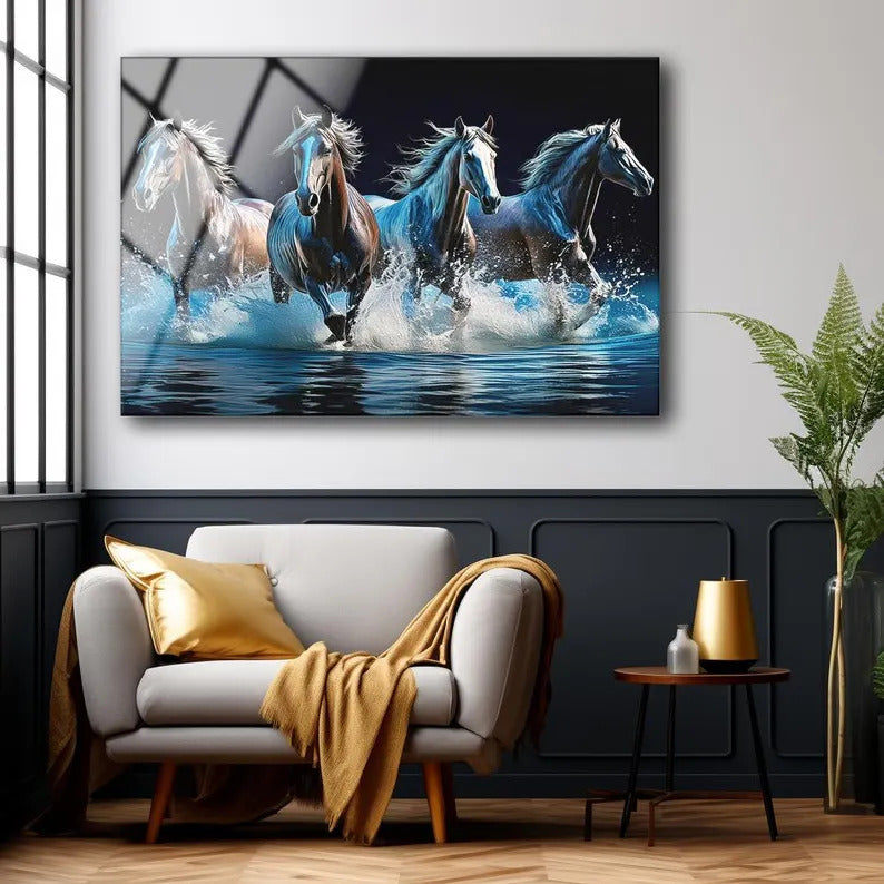 Horses Tempered Glass Wall Art: Large Format Home Decor