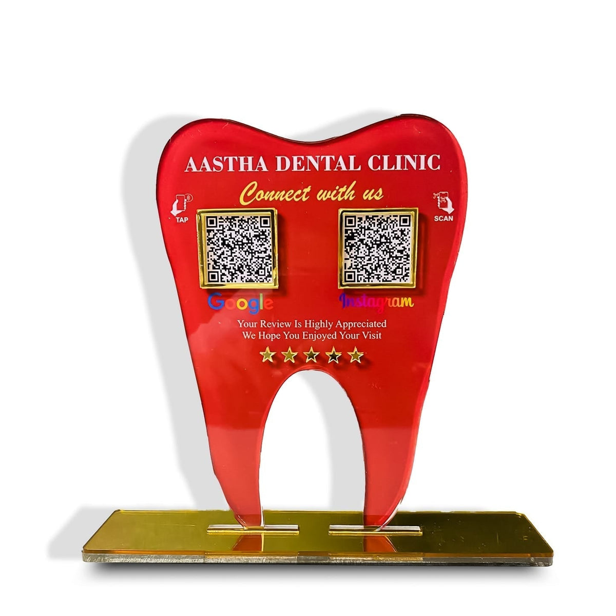 2 QR Tooth Shaped Red Colour Standee