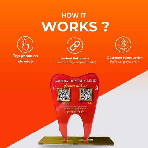 2 QR Tooth Shaped Red Colour Standee