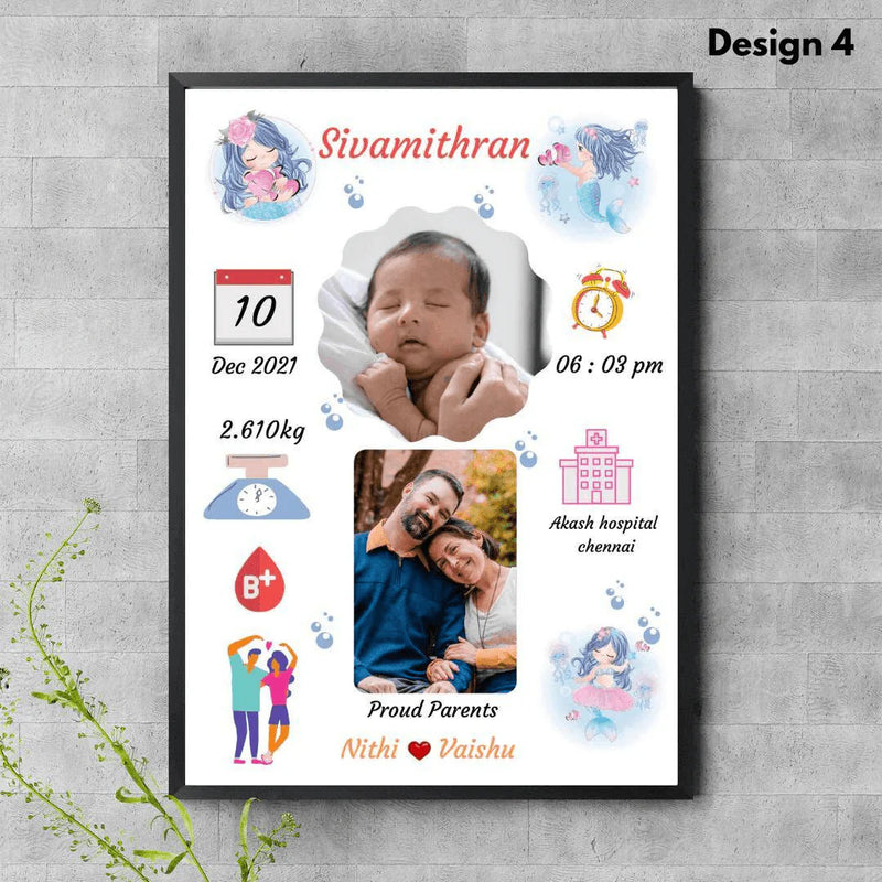 Wooden Personalized Baby Birth Photo Frame | Baby Birth Details Memory Frame | Birthday Gift Photo Frame, Wall Mount