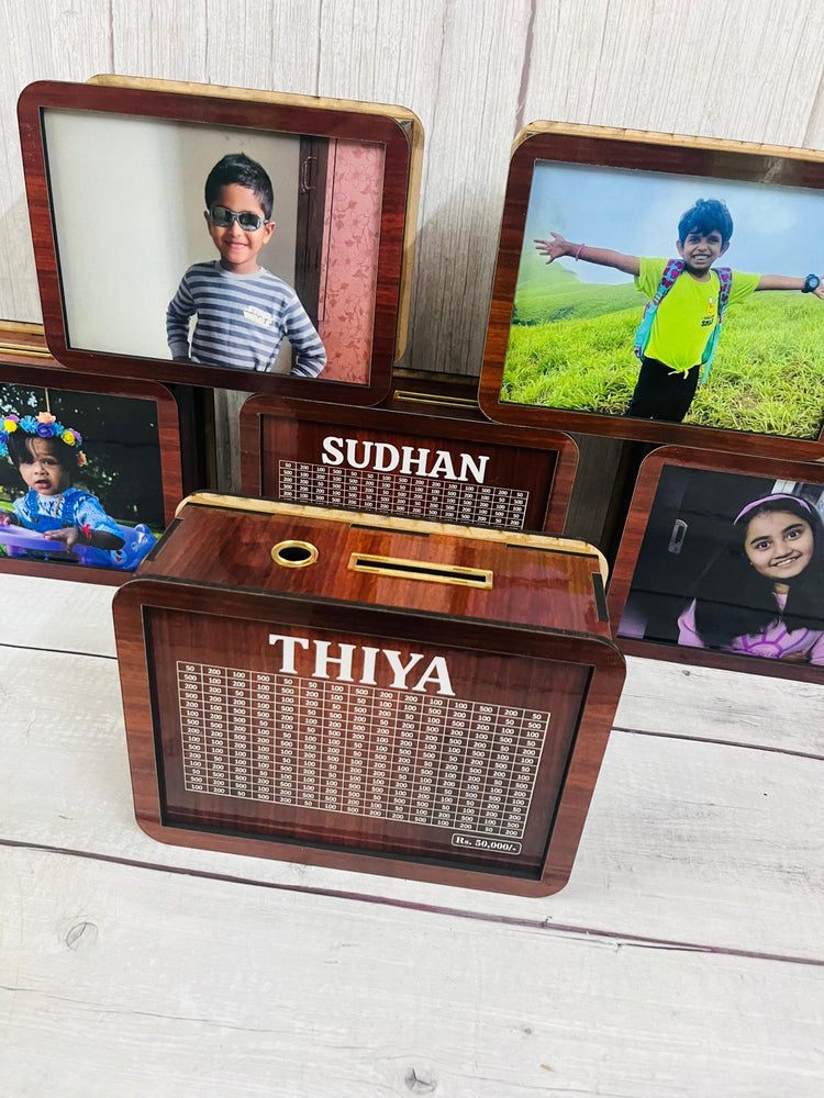 Unique MDF Piggy Bank with Custom Photo and Name