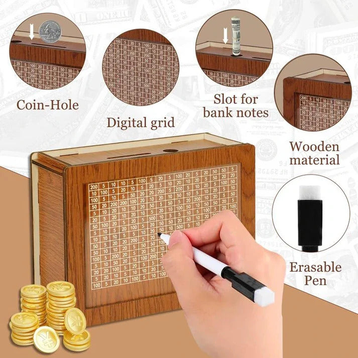 TreasureVault™ Premium Wooden Money Bank