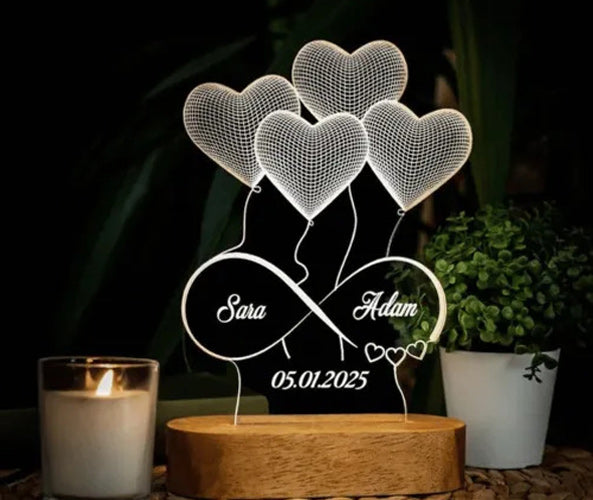 Customized 3D heart Acrylic Led lamp for couple