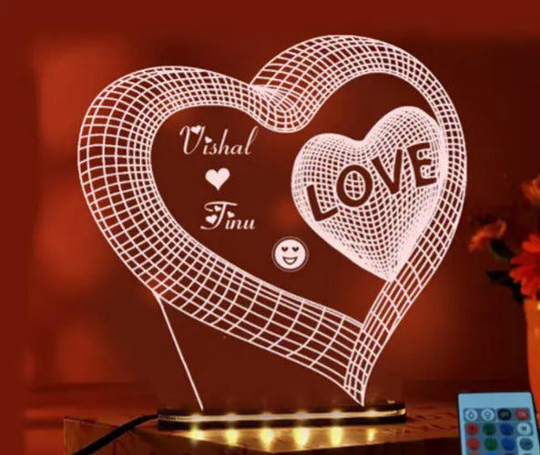 Customized 3D heart Acrylic Led lamp for couple