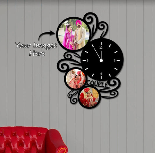 Couple Wooden Photo Wall Clock