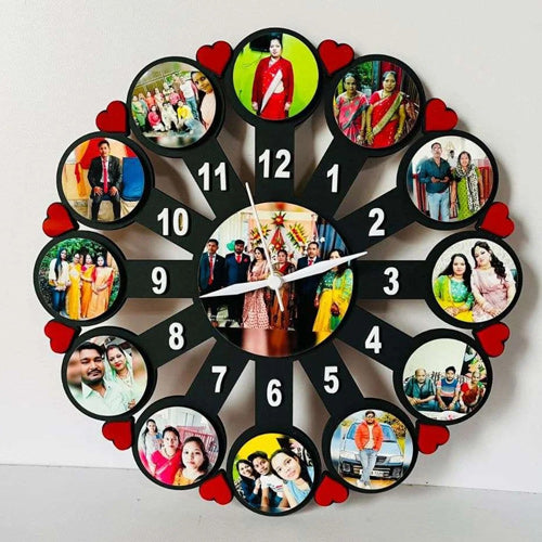 Couple Rounded Wooden Photo Wall Clock