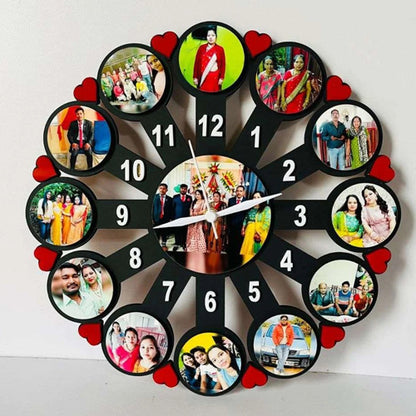 Couple Rounded Wooden Photo Wall Clock