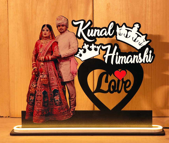 Married Couple Neon Led Photo Wooden Table Top