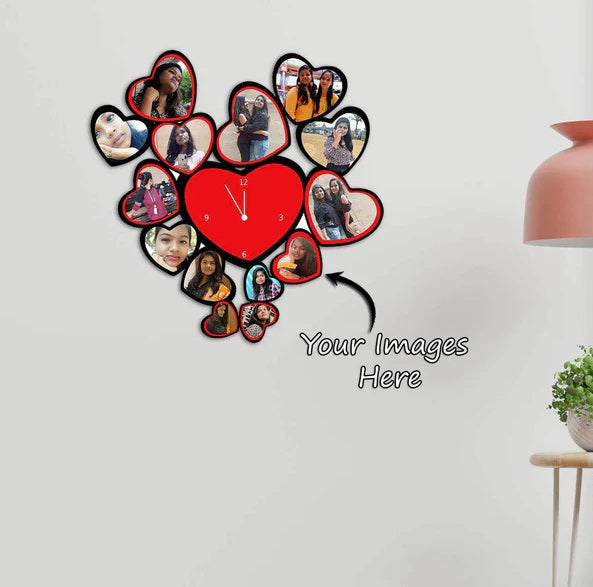 Personalized Heart Wooden Photo Wall Clock