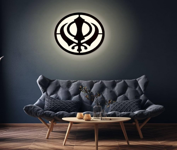 Wahe Guru MDF Wood Backlit Wall Art with LED Light