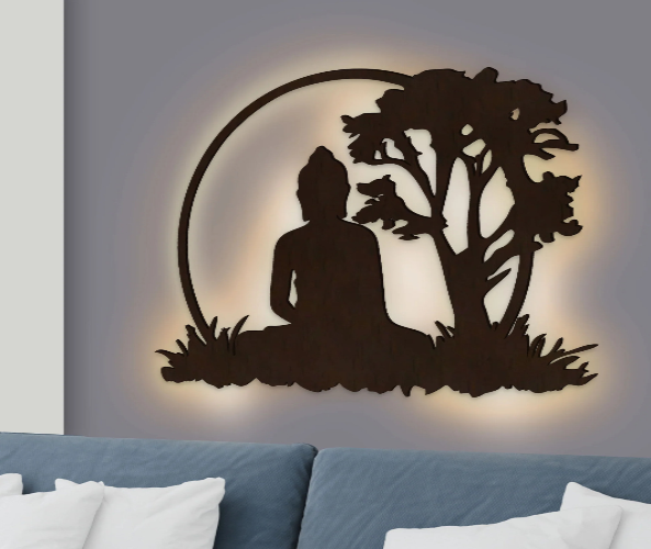 Spiritual God Buddha Art Backlit Wooden Wall Hanging with LED Night