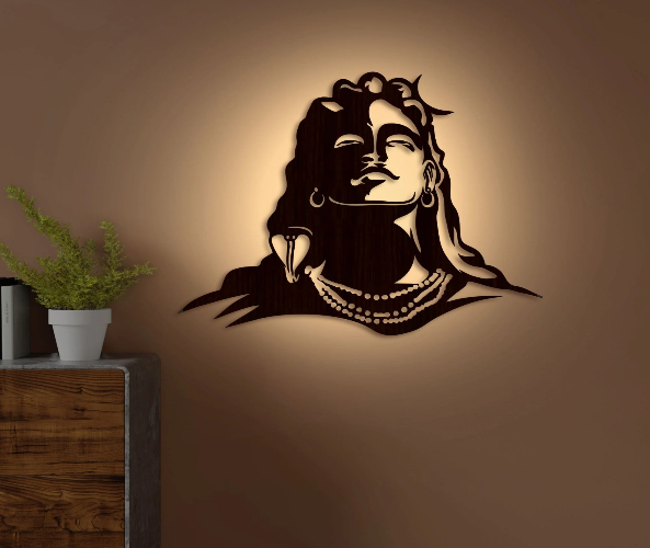 Adiyogi Lord Shiva Premium Backlit Design Wooden Wall Hanging