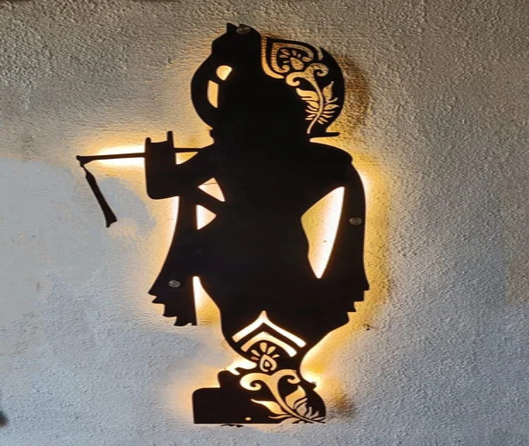 Lord Shree Krishna Backlit Wooden Wall Decor with LED Night Light