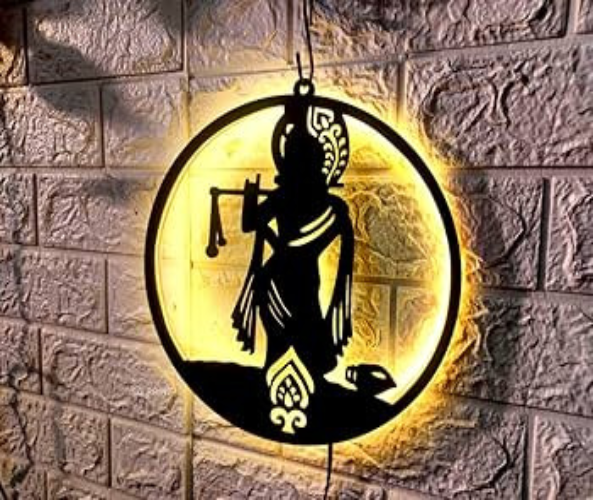 MDF Wood Shri Krishna Backlit Wall Art With LED Light