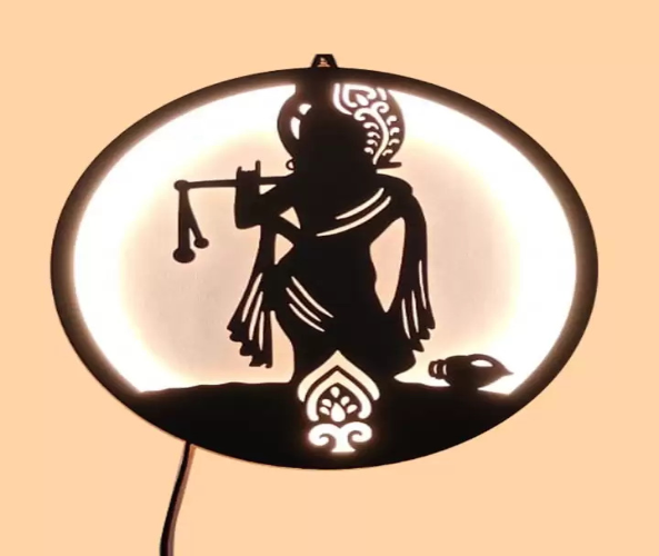 MDF Wood Shri Krishna Backlit Wall Art With LED Light