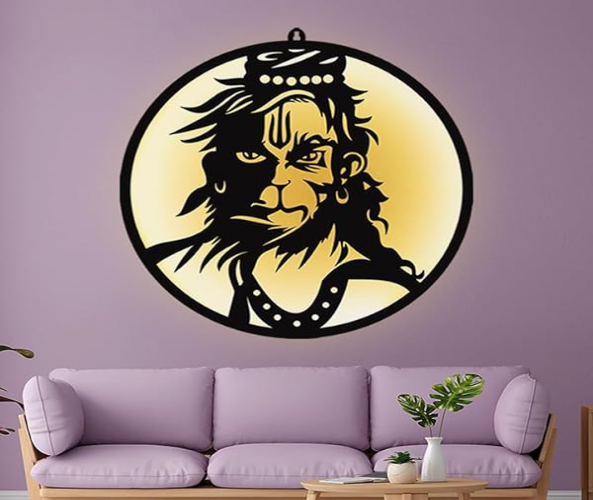 Bajrang Bali-Hanuman Wall Décor 3D Wall Art with LED Backlight