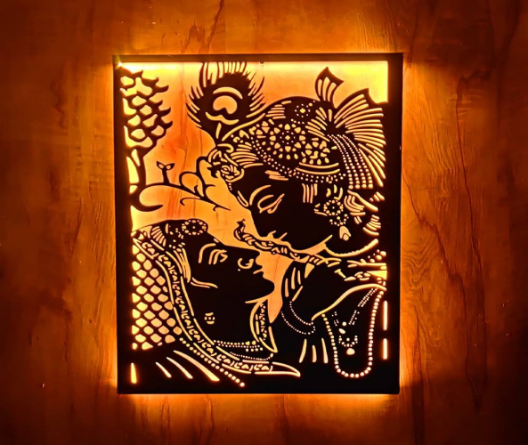 Radha Krishna Metal Wall Art Hanging With Backlight LED