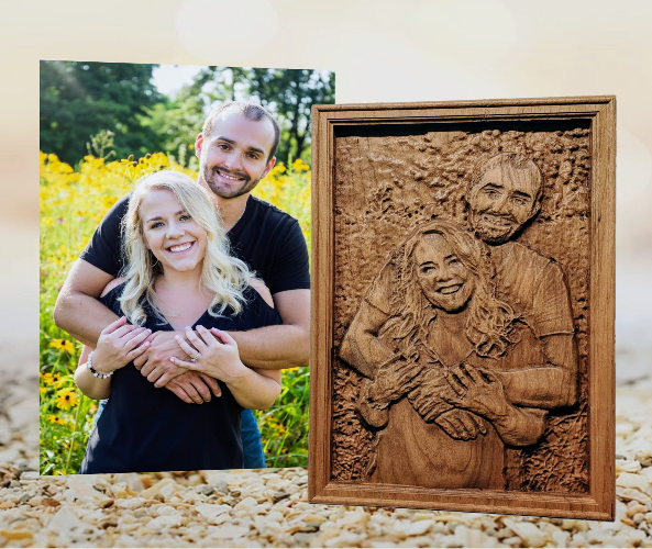 3D Portrait Photograph Carving Engraving, Wood Relief Carving