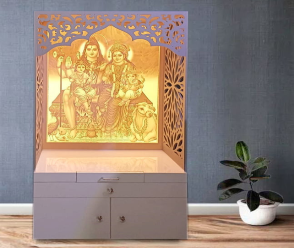 3D Corian Shiv Parivar Puja Mandir With WPC Drawer