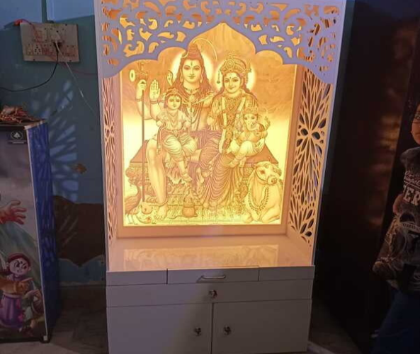 3D Corian Shiv Parivar Puja Mandir With WPC Drawer