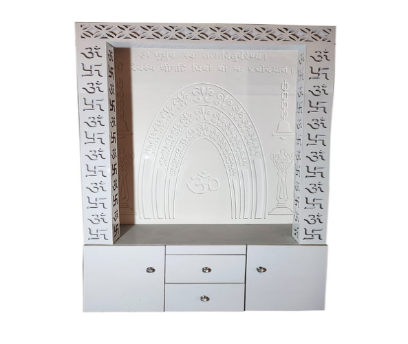 3D Corian Om Mandir with WPC Jali Pillar and Drawer