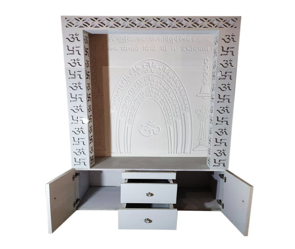 3D Corian Om Mandir with WPC Jali Pillar and Drawer