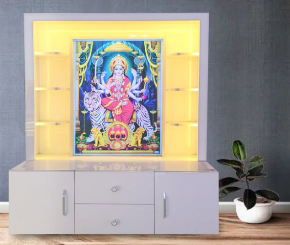 Sherawali Mata Puja Mandir Printed on Acrylic with Storage Space