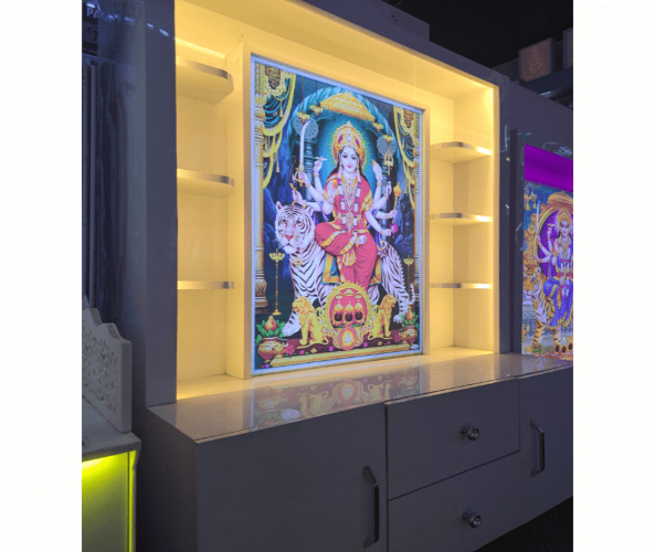 Sherawali Mata Puja Mandir Printed on Acrylic with Storage Space