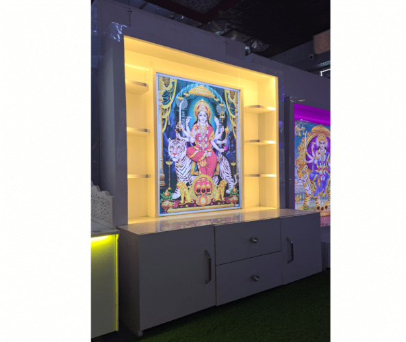 Sherawali Mata Puja Mandir Printed on Acrylic with Storage Space