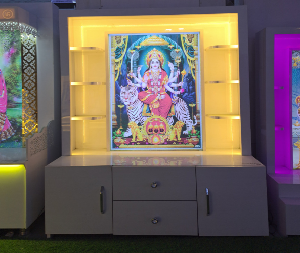 Sherawali Mata Puja Mandir Printed on Acrylic with Storage Space