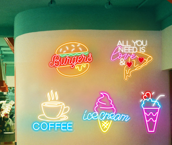 Custom Your Restaurant LED Neon Sign Burger Hamburger Pizza Ice Cream Light Home Wall Decor