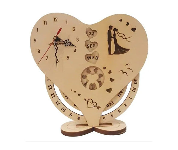 Wooden Lime Shades Romantic Clock with Calendar - For Marriage