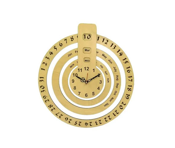 English Laser Engraving Wooden Calendar with Clock